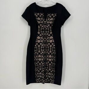 Connected Apparel Womens Dress Size 10 Black And Tan/ Lace Overlay Short Sleeve